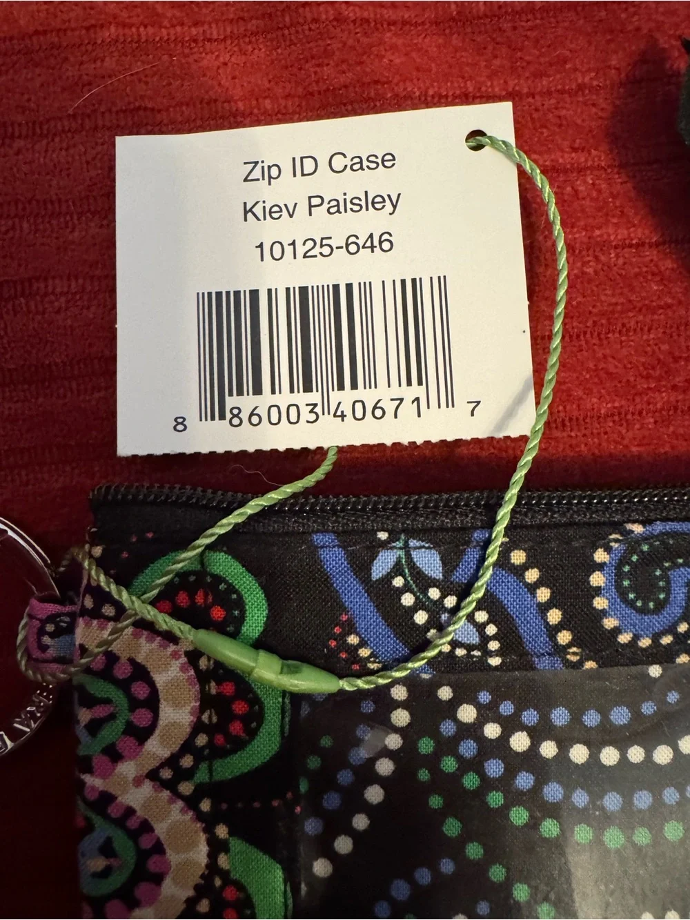 Vera Bradley Black Floral Paisley Zip Card Case with Keyring